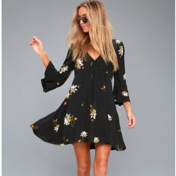 Free People Dresses & Skirts - Free People Time On My Side Black Floral Print Dress